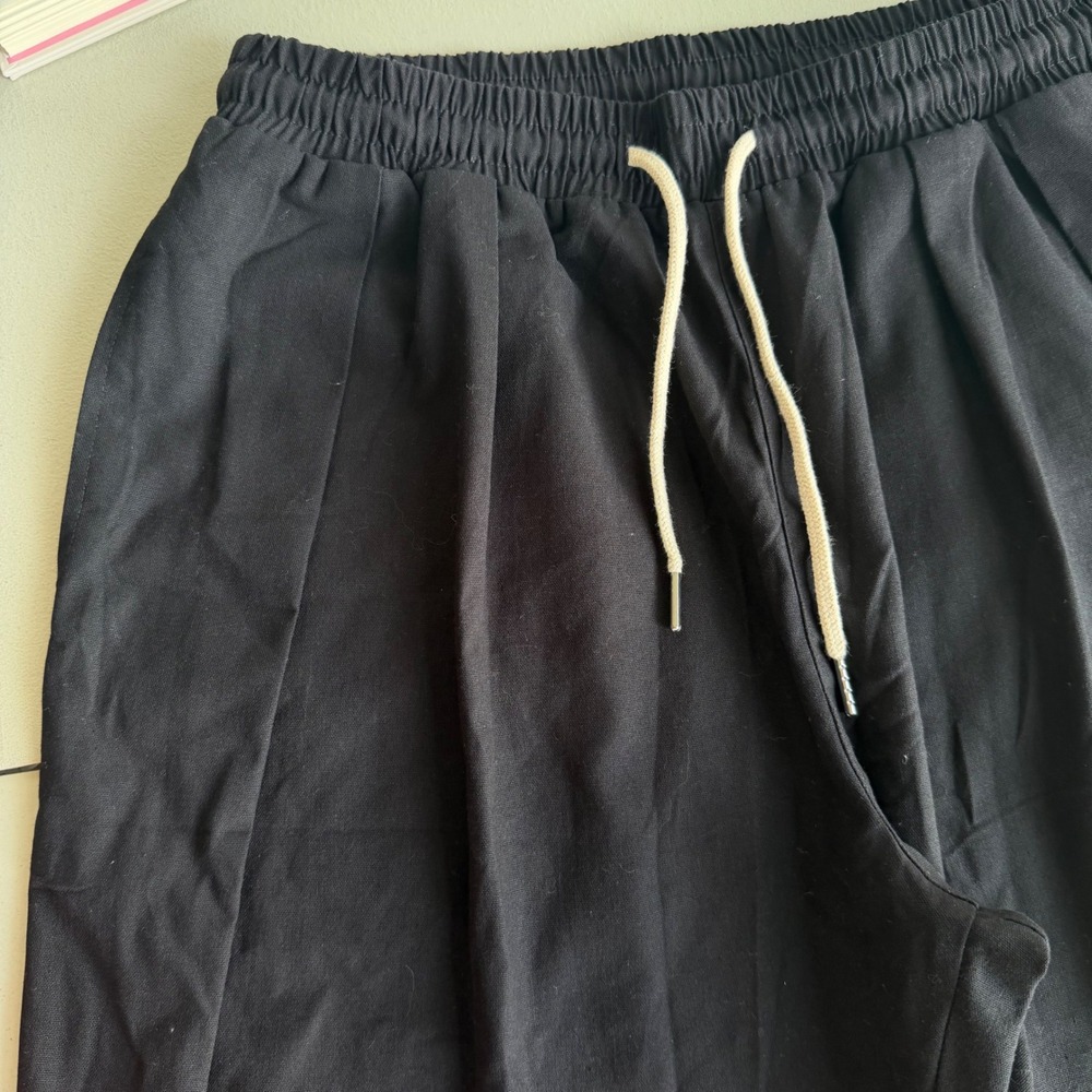 COOFANDY Women M Black Cotton Rayon Wide Leg Drawstring Cropped Pants Boho Beach - Picture 6 of 12